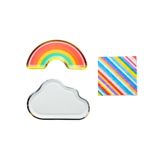 8-pack Rainbow and cloud party disposable paper tableware kit product photo