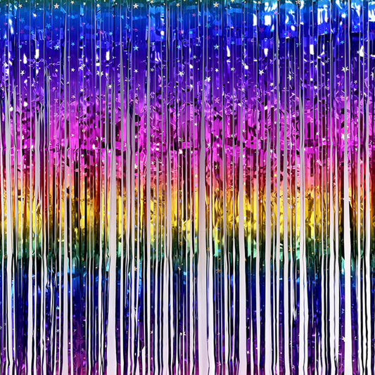 Rainbow Stars Tinsel Foil Curtain Backdrop Decoration product photo