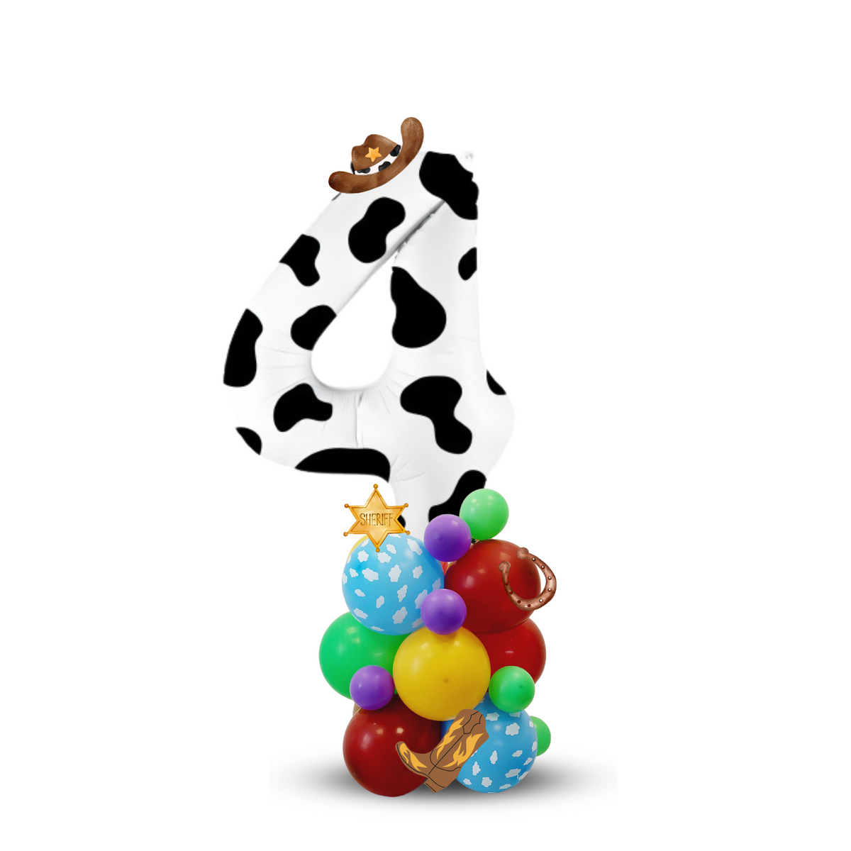 Rodeo toy story style purple green cow boy boots 40inch number balloon sculpture bouquet product photo 2