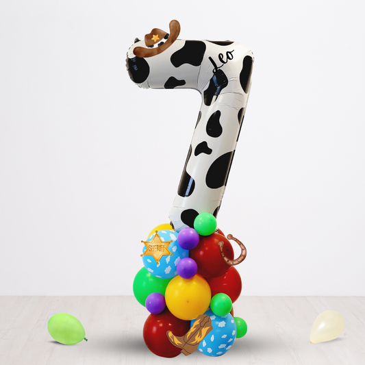 Rodeo toy story style purple green cow boy boots 40inch number balloon sculpture bouquet product photo