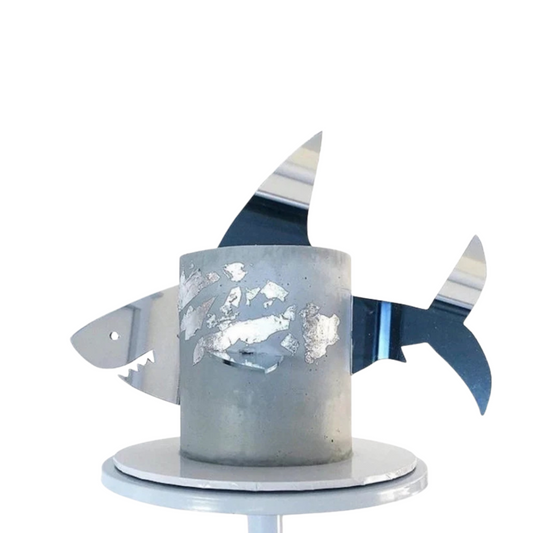 Silver mirror effect Pirate Shark boys birthday cake topper product photo
