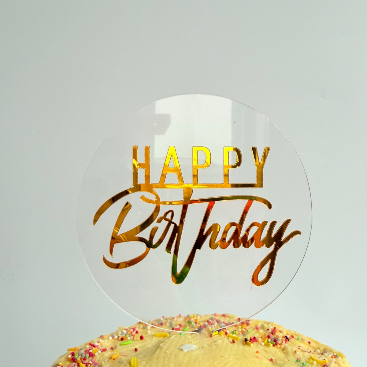 Simple gold acrylic 10cm round universal happy birthday cake topper product photo 2