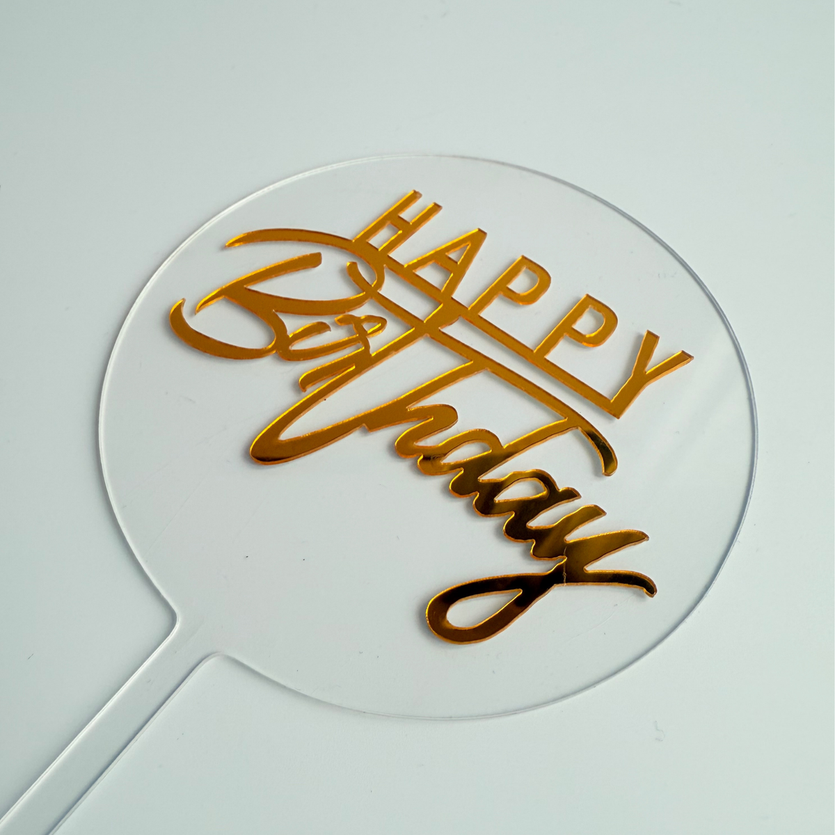 Simple gold acrylic 10cm round universal happy birthday cake topper product photo 3
