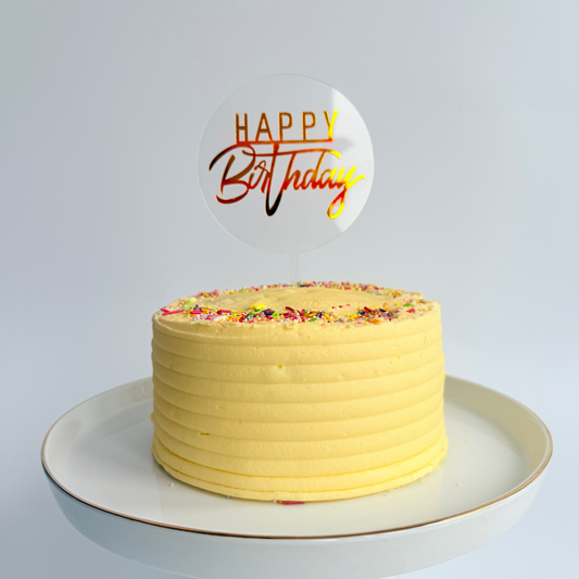 Simple gold acrylic 10cm round universal happy birthday cake topper product photo