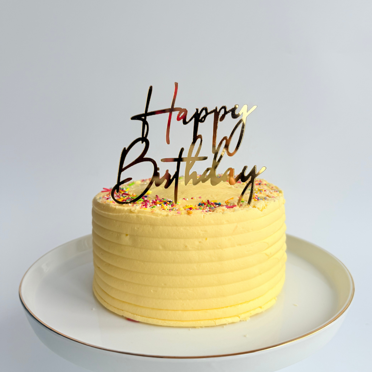 Simple gold acrylic universal happy birthday cake topper product photo