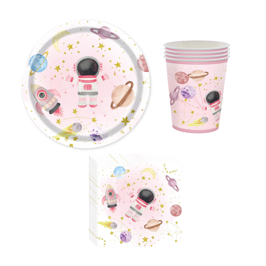 Space Astronaut pink tableware set 9" plates, 20pcs each product photo