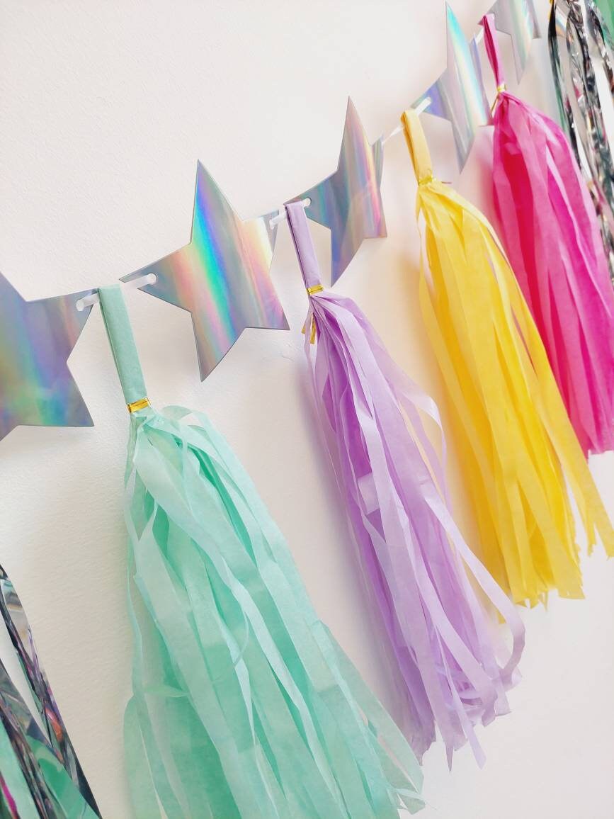 Specially designed girls large shooting stars tissue tassel garland birthday product photo 2