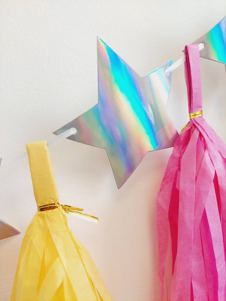 Specially designed girls large shooting stars tissue tassel garland birthday product photo 3