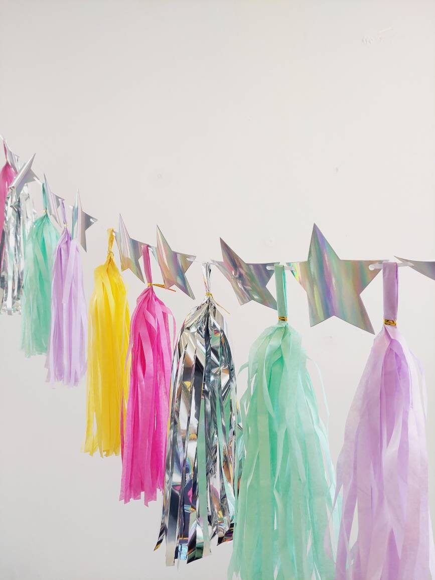 Specially designed girls large shooting stars tissue tassel garland birthday product photo 5