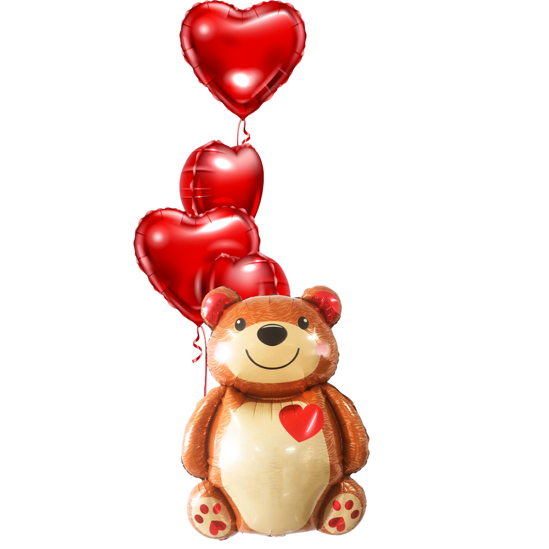TEDDY bear balloon with 4pcs love heart, baby shower christening birthday product photo