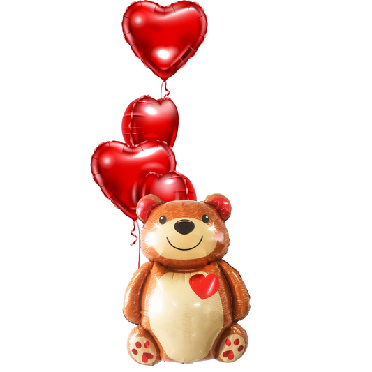 TEDDY bear balloon with 4pcs love heart, baby shower christening birthday product photo