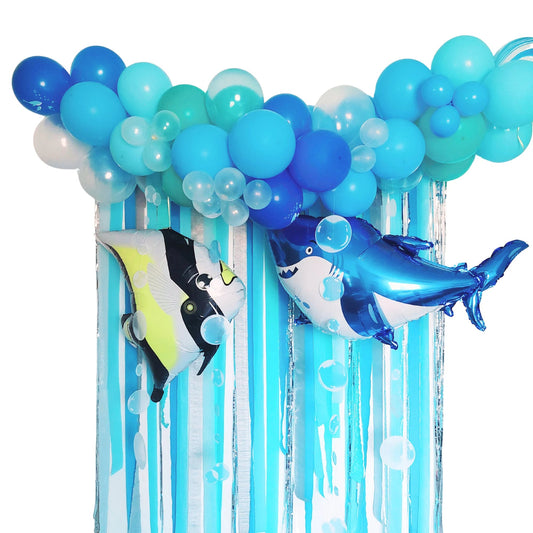 Under the sea birthday balloon garland crepe people streamers display product photo