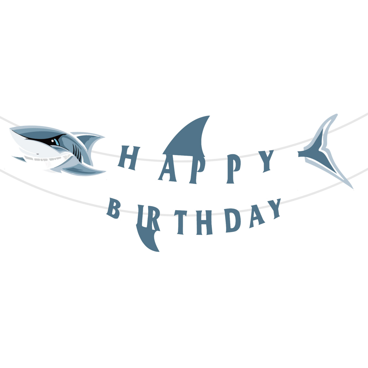 Under the sea blue shark happy birthday bunting banner garland 2.5m length product photo 2