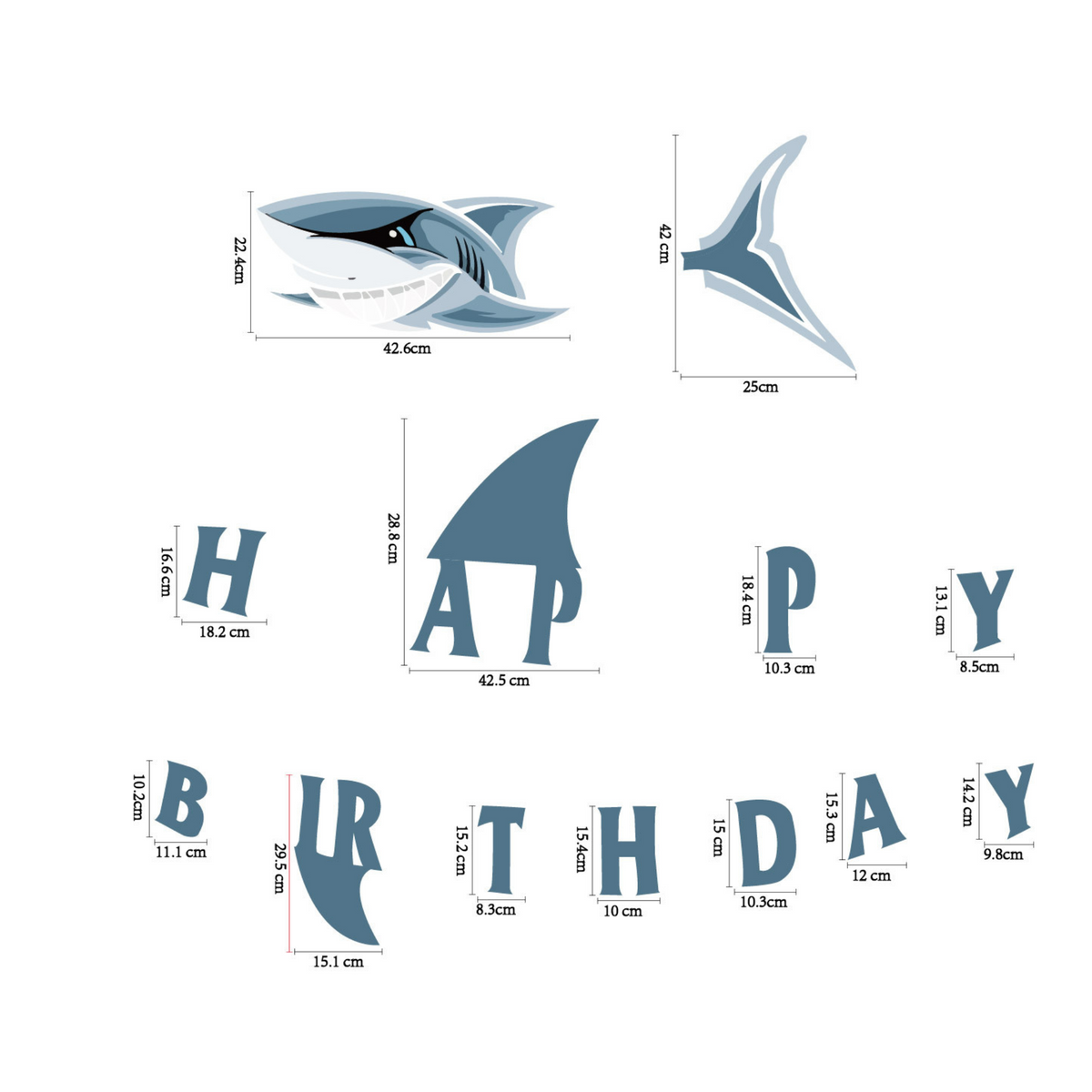 Under the sea blue shark happy birthday bunting banner garland 2.5m length product photo 3