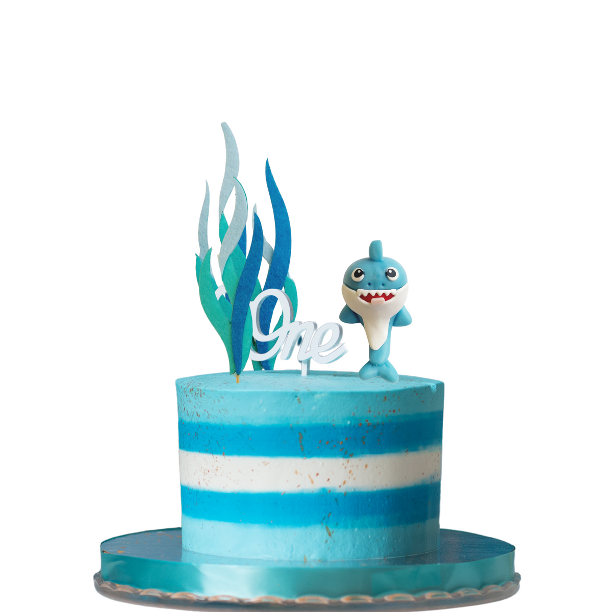 Under the sea blue baby shark and sea weed cake topper set product photo