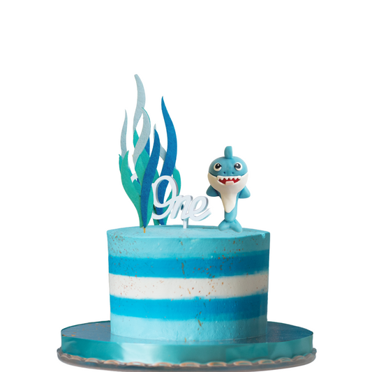 Under the sea blue baby shark and sea weed cake topper set product photo