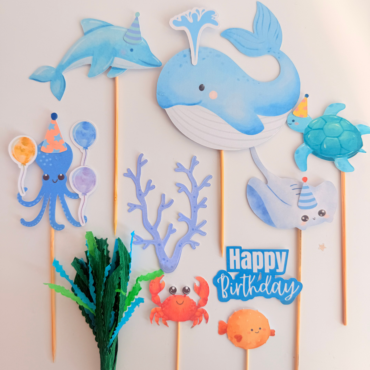 Under the sea blue whale octopus coral reefs Cake Toppers Birthday Party product photo 2