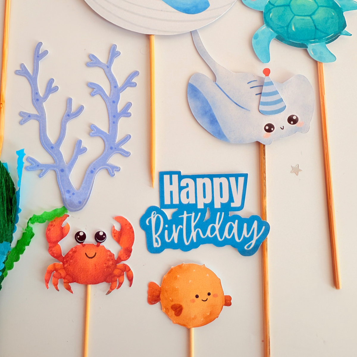Under the sea blue whale octopus coral reefs Cake Toppers Birthday Party product photo 3