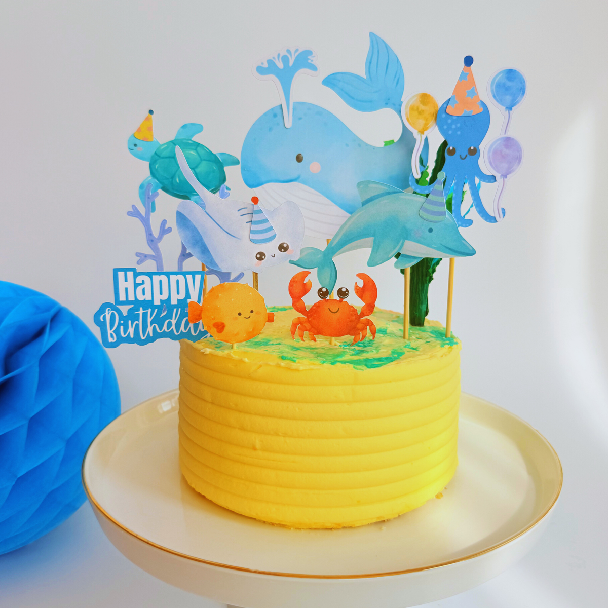 Under the sea blue whale octopus coral reefs Cake Toppers Birthday Party product photo 4