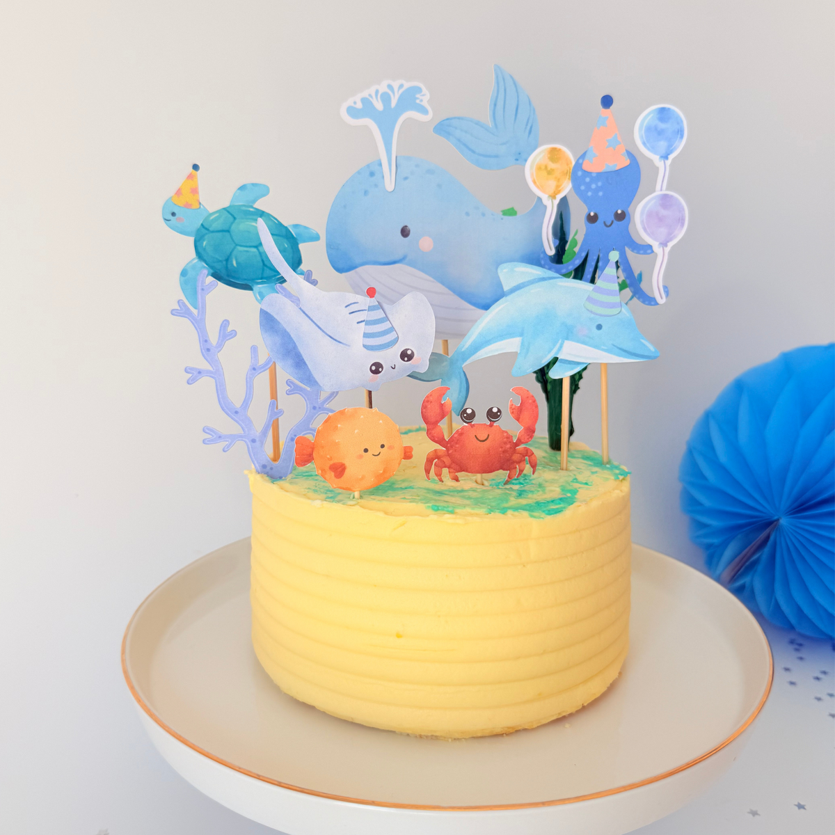 Under the sea blue whale octopus coral reefs Cake Toppers Birthday Party product photo