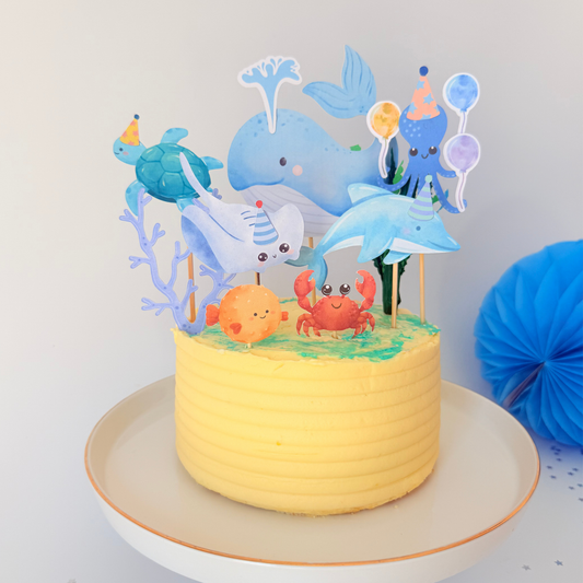 Under the sea blue whale octopus coral reefs Cake Toppers Birthday Party product photo