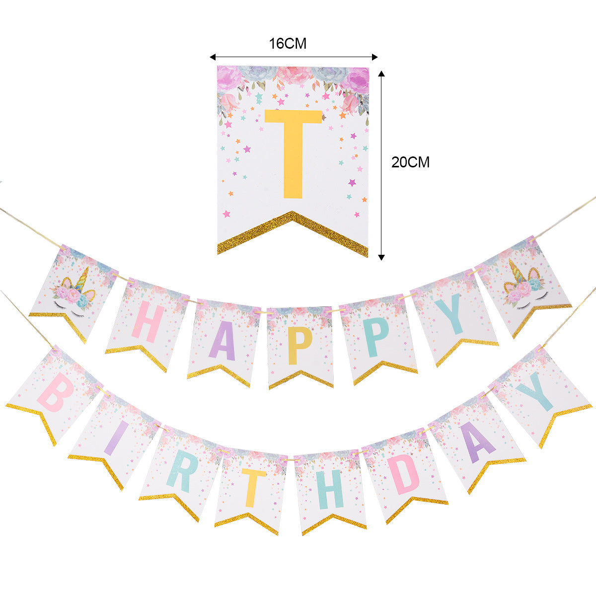 Unicorn gold tissue tassel bunting banner birthday decoration set product photo 2