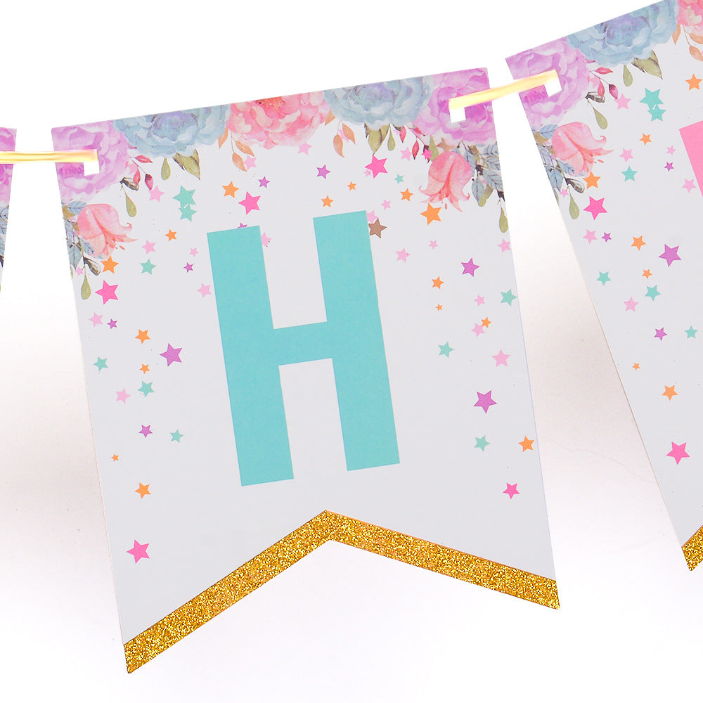 Unicorn gold tissue tassel bunting banner birthday decoration set product photo 3