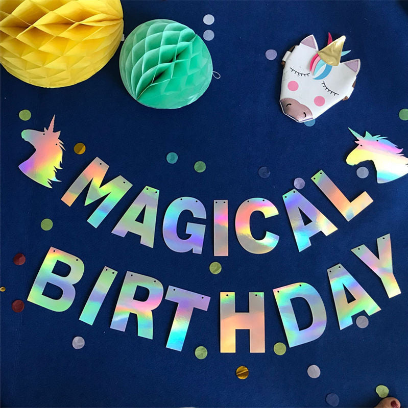 Unicorn magical birthday bunting banner garland product photo 2