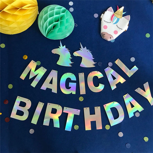 Unicorn magical birthday bunting banner garland product photo