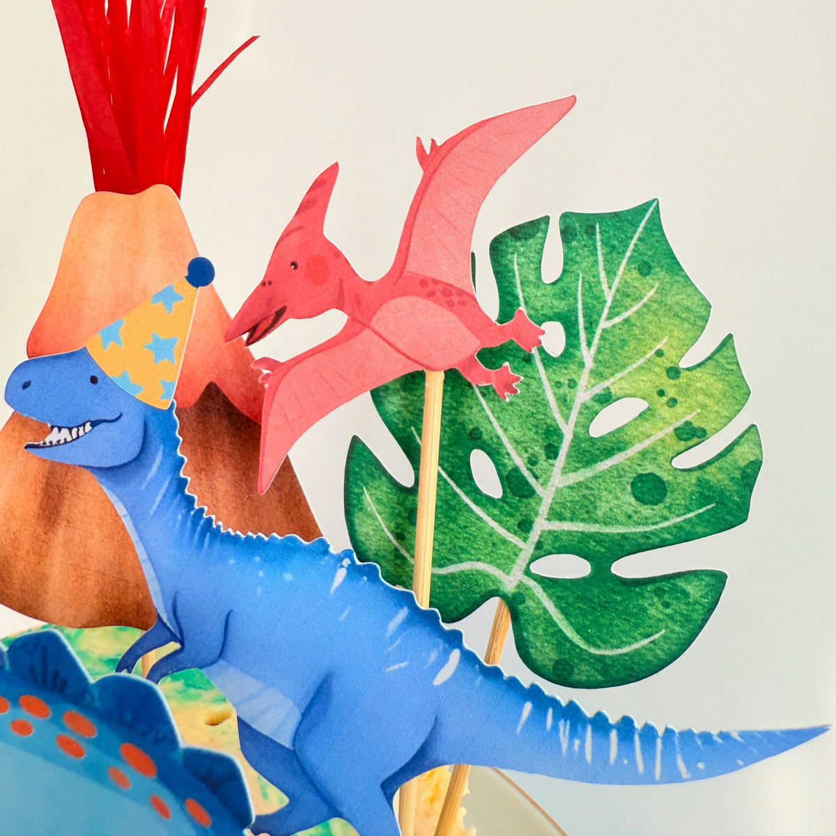 Blue green Volcano and Dinosaurs Cake Toppers Birthday Party Decor Handmade cake Picks product photo 5