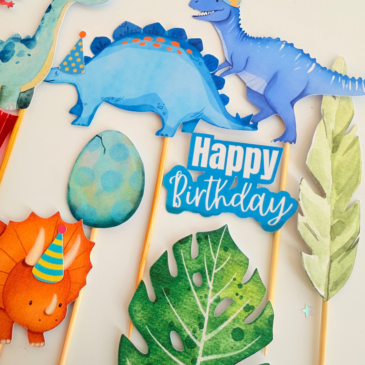 Blue green Volcano and Dinosaurs Cake Toppers Birthday Party Decor Handmade cake Picks product photo 6