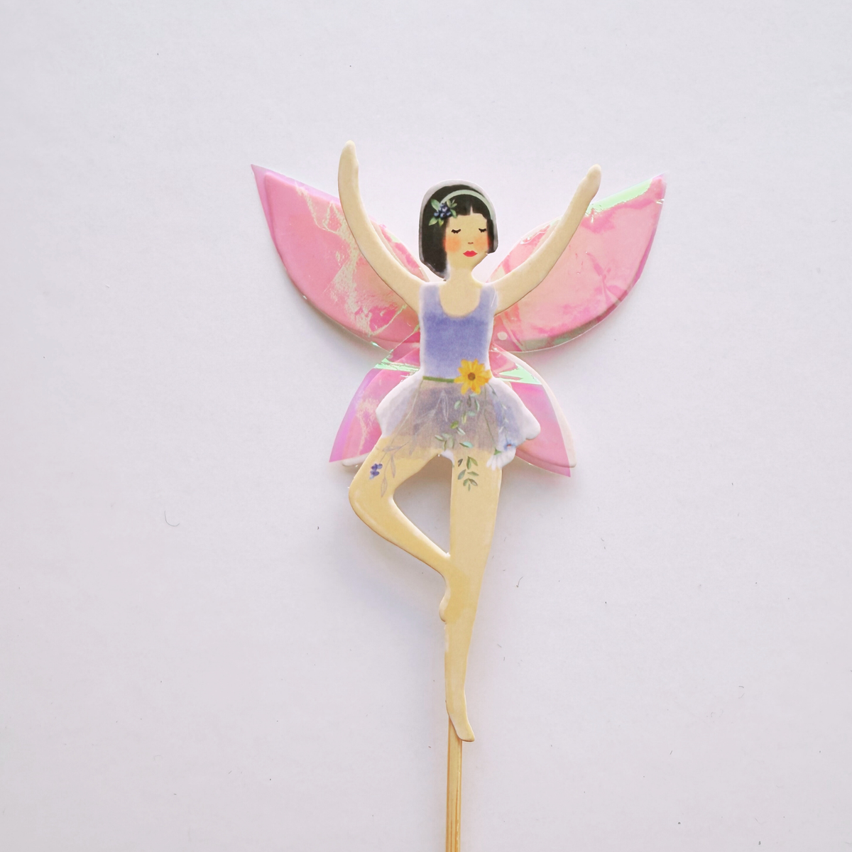 Whimsical iridescent Fairy Garden Cake Topper and butterflies Set product photo 5
