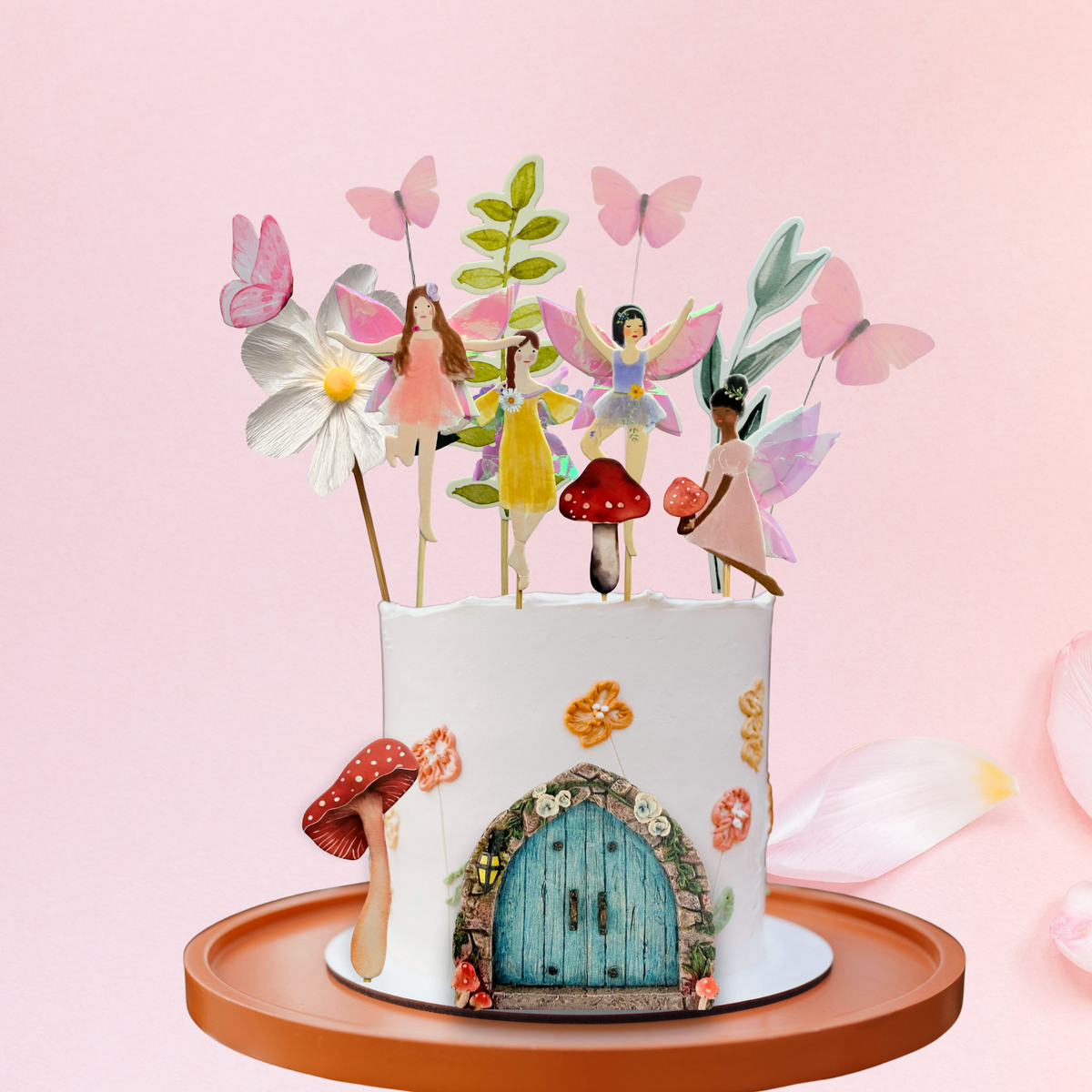 Whimsical iridescent Fairy Garden Cake Topper and butterflies Set product photo
