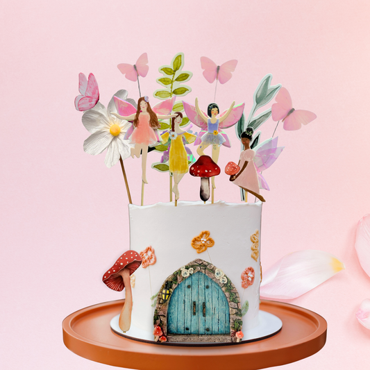Whimsical iridescent Fairy Garden Cake Topper and butterflies Set product photo