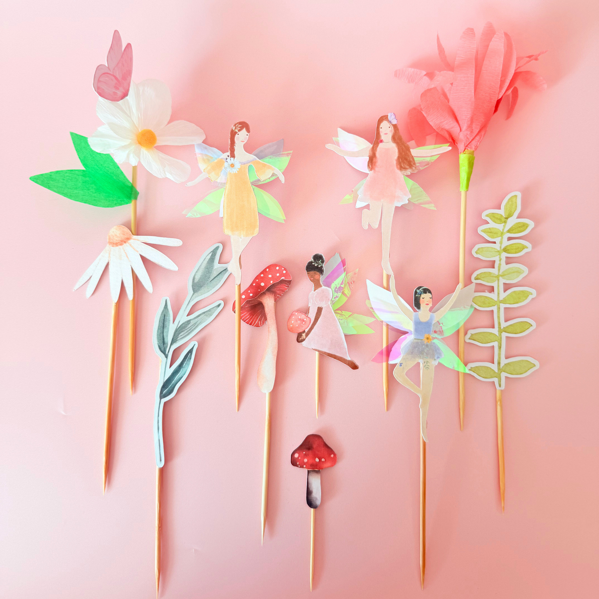 11pcs Whimsical iridescent Fairy Garden Cake Topper Set – Handmade with product photo 11