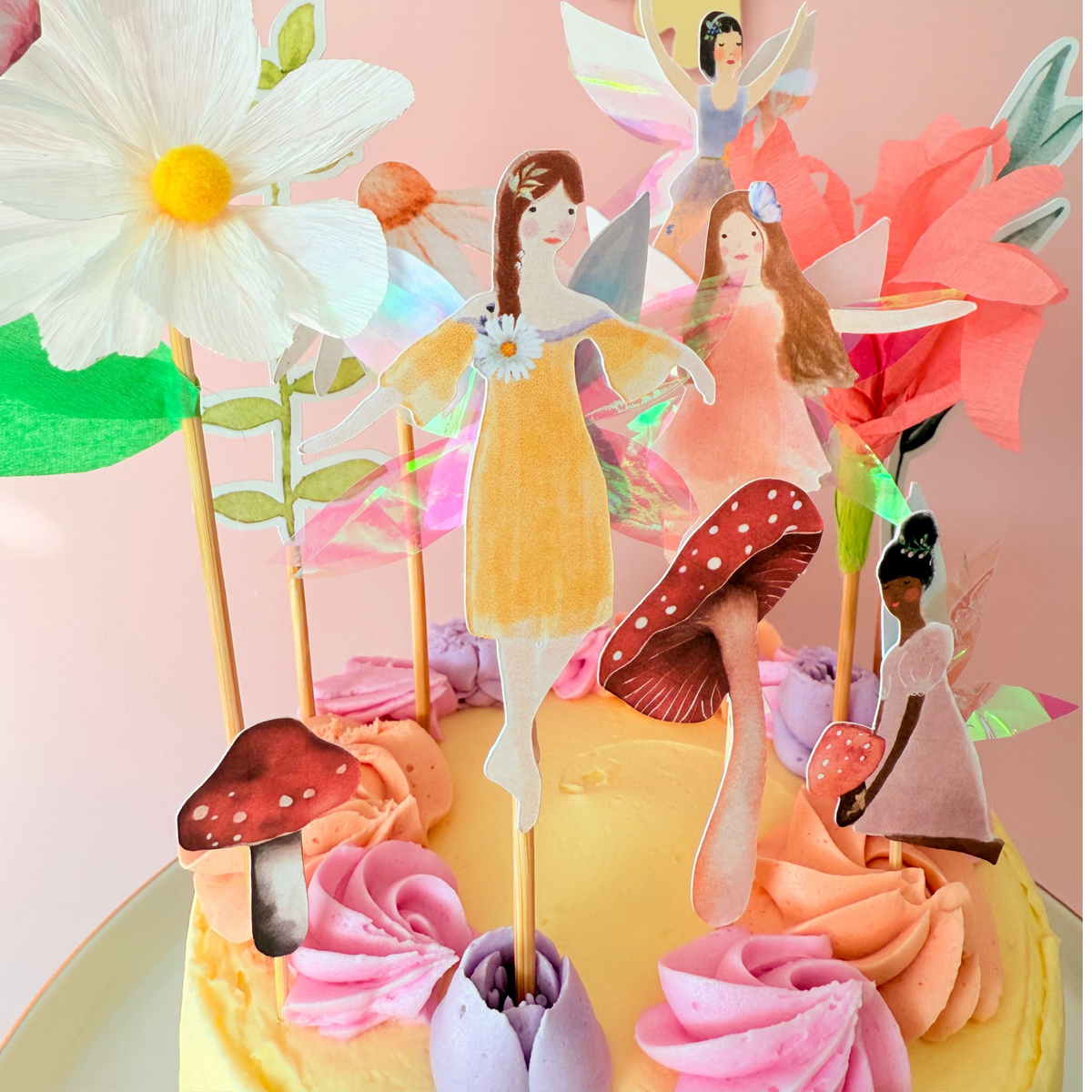 11pcs Whimsical iridescent Fairy Garden Cake Topper Set – Handmade with product photo 3