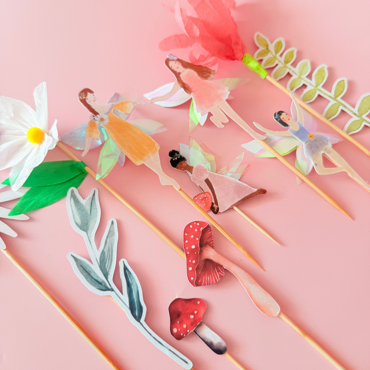 11pcs Whimsical iridescent Fairy Garden Cake Topper Set – Handmade with product photo 6