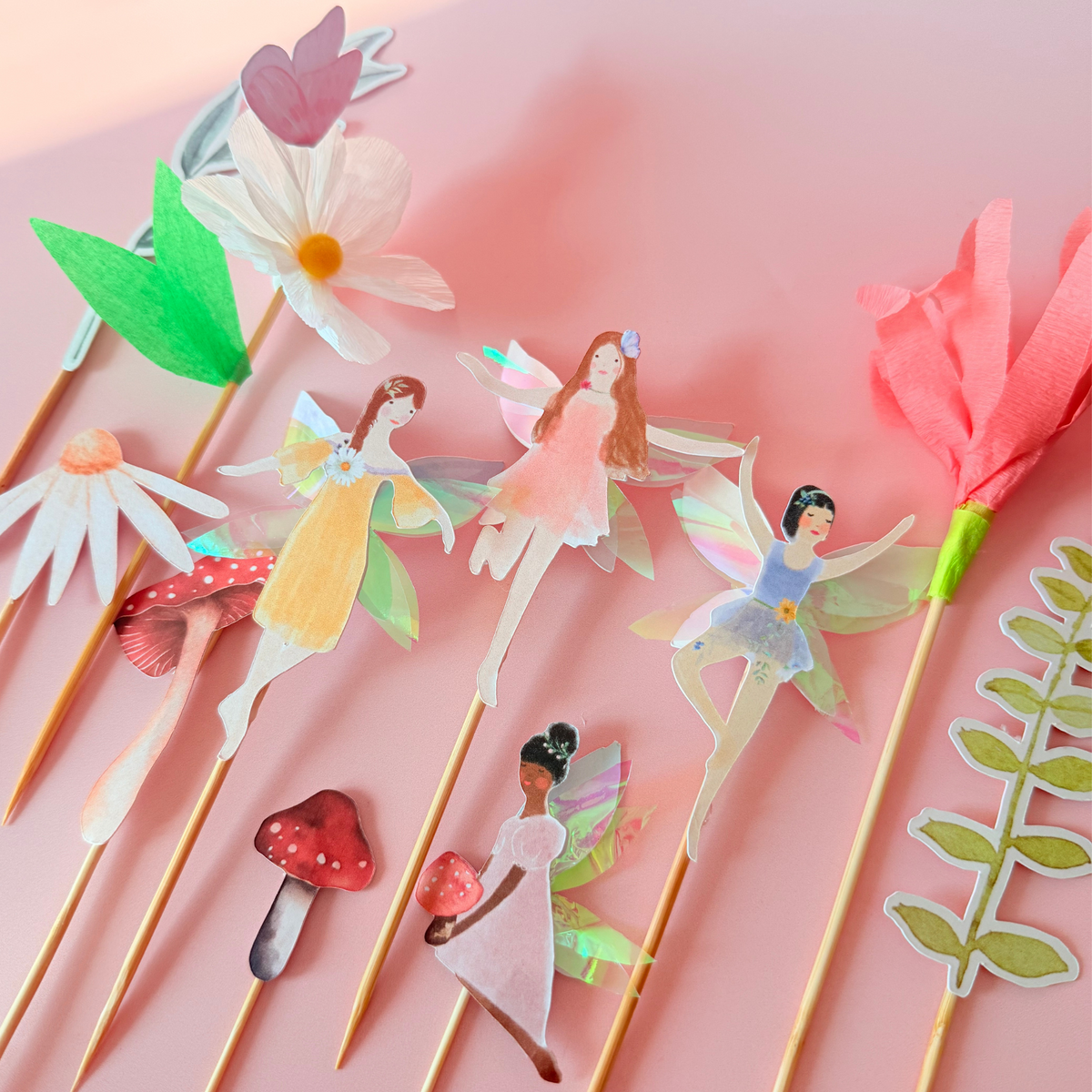11pcs Whimsical iridescent Fairy Garden Cake Topper Set – Handmade with product photo 9