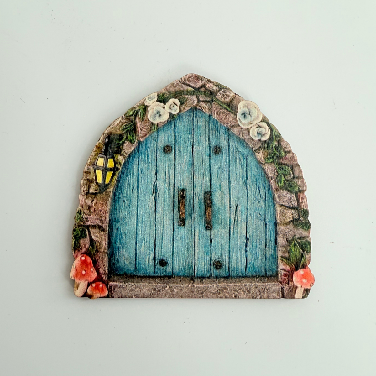 Whimsical iridescent Fairy Garden Cake Topper wooden fairy house doors product photo 3