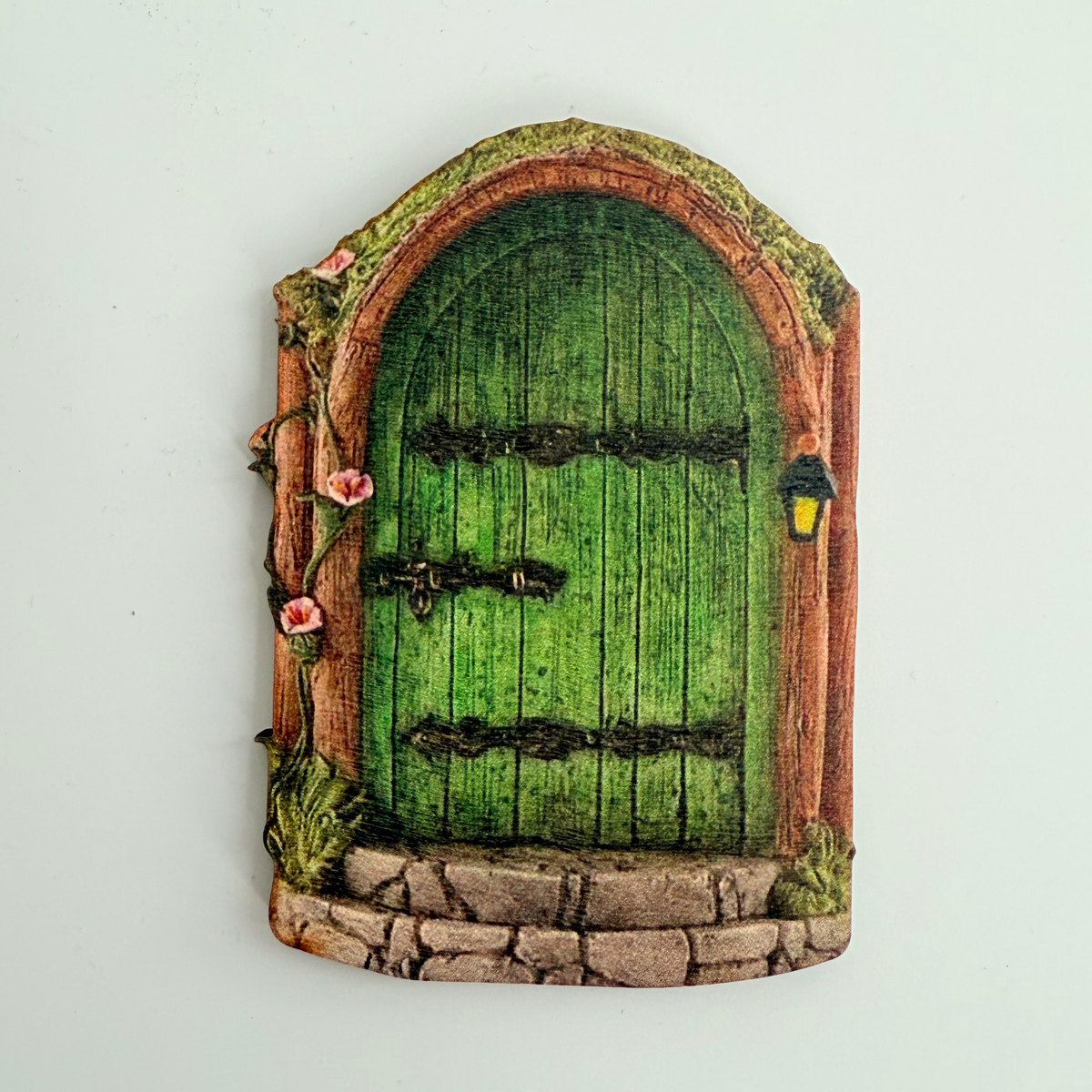Whimsical iridescent Fairy Garden Cake Topper wooden fairy house doors product photo 5