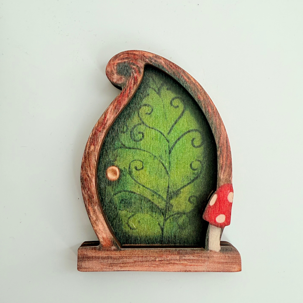 Whimsical iridescent Fairy Garden Cake Topper wooden fairy house doors product photo 6
