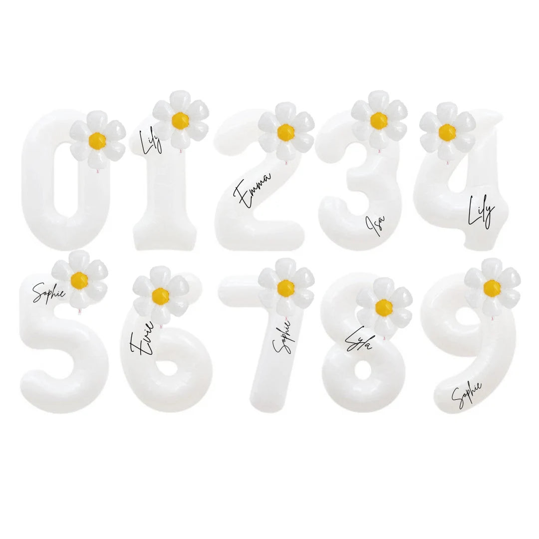 White 40inch number balloon with small daisy balloon for girls birthday product photo
