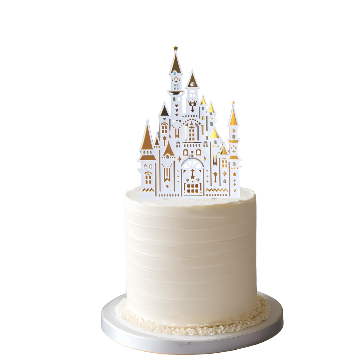 White and gold princess castle acrylic cake topper product photo 2