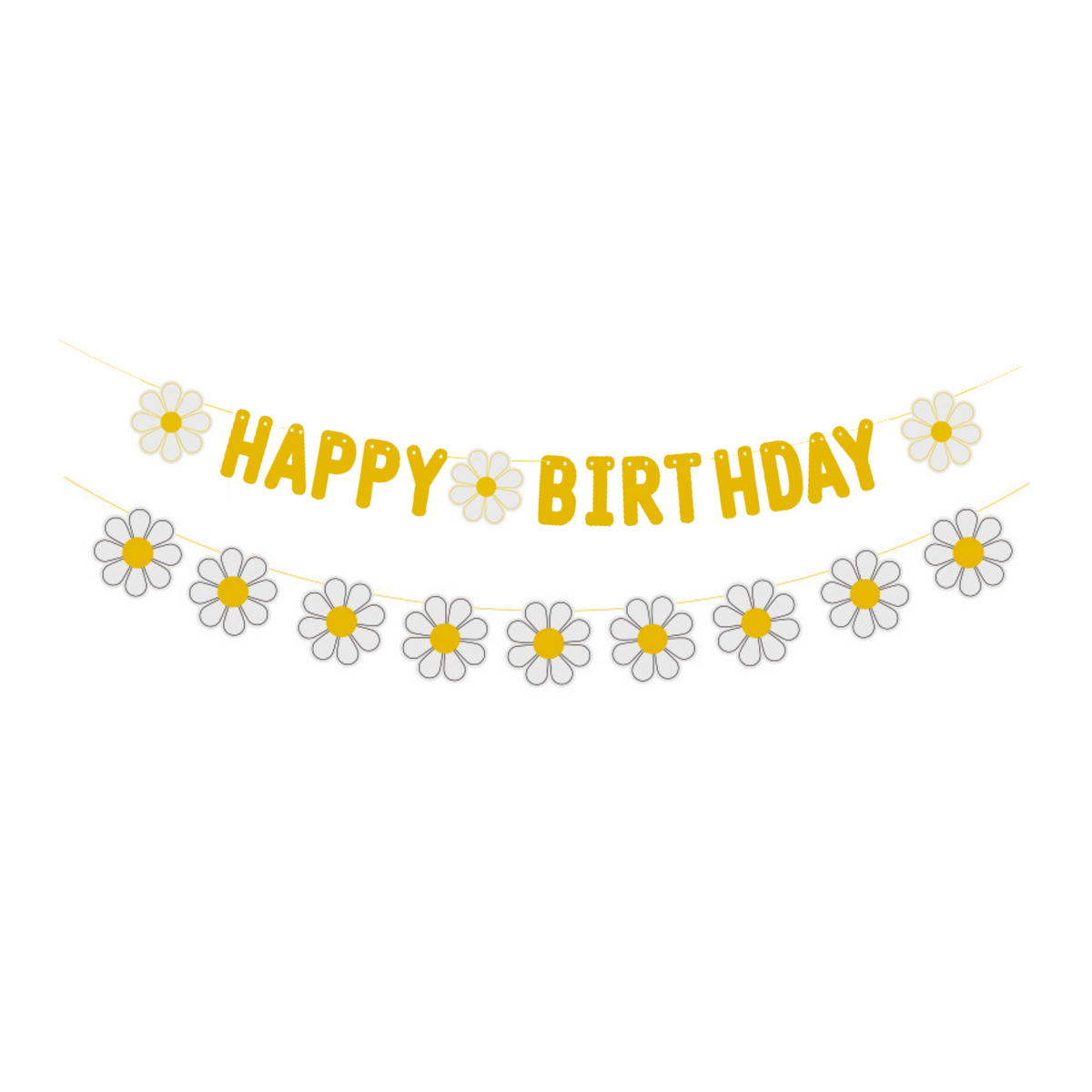 White and yellow happy birthday daisy bunting banner product photo