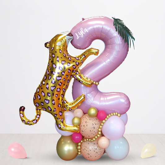 Wild animal gold leopard balloon pink 40inch number bouquet product photo