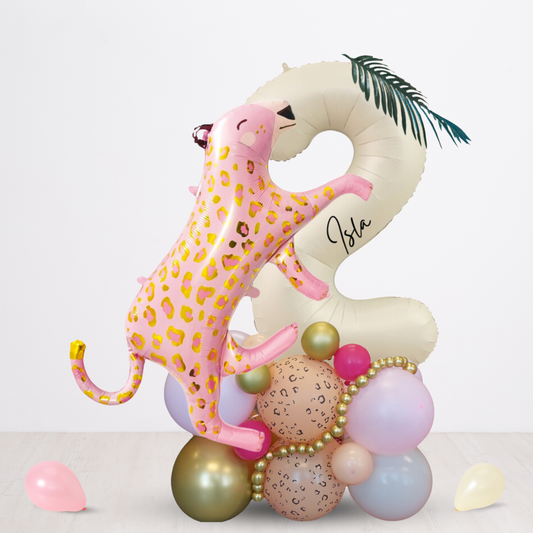 Wild animal pink leopard balloon cream 40inch number bouquet product photo