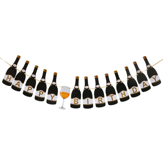 Wine men happy birthday drinks bottles print paper card hanging bunting garland product photo
