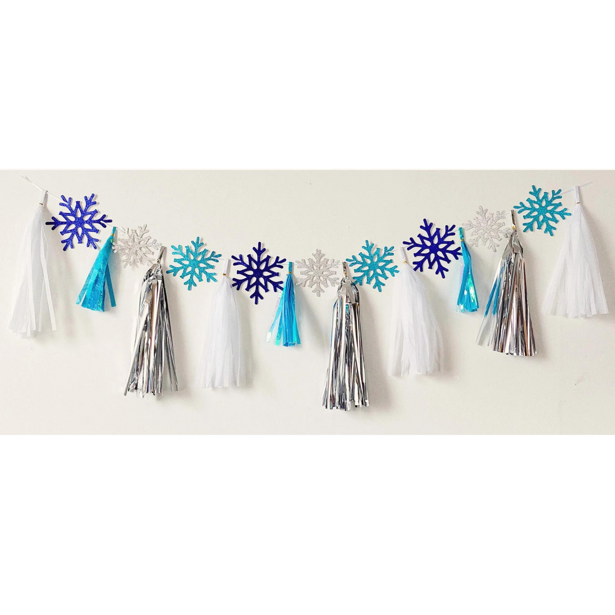 Winter Christmas Frozen princesses blue white snowflakes tissue tassel garland product photo 5