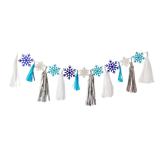 Winter Christmas Frozen princesses blue white snowflakes tissue tassel garland product photo