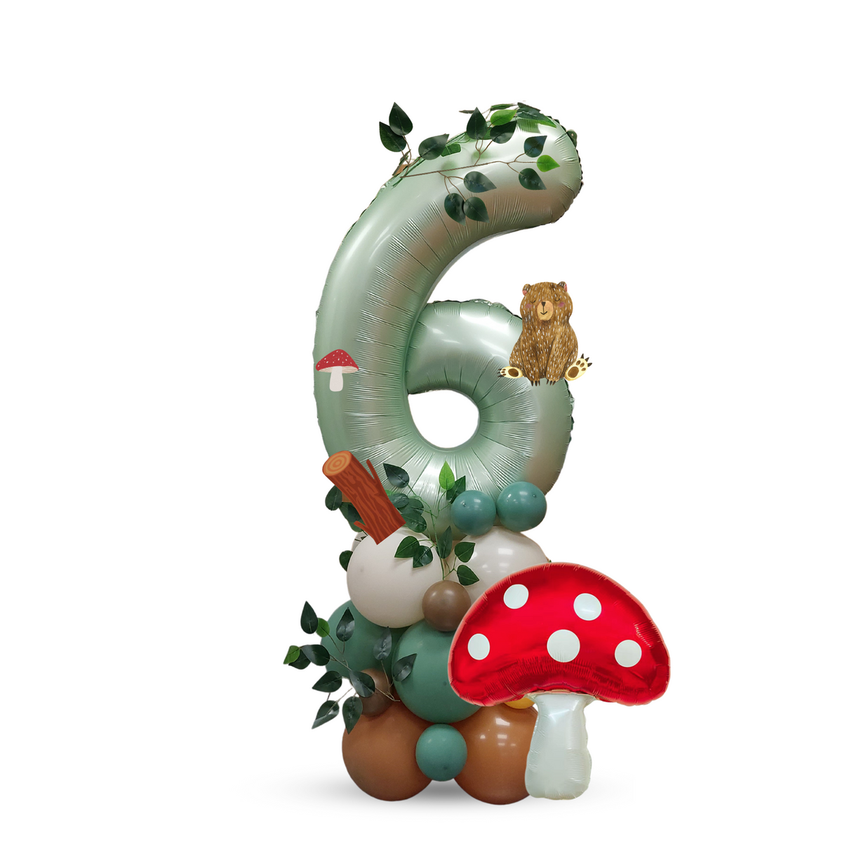 Woodland animal bear birthday balloon bouquet lifestyle photo
